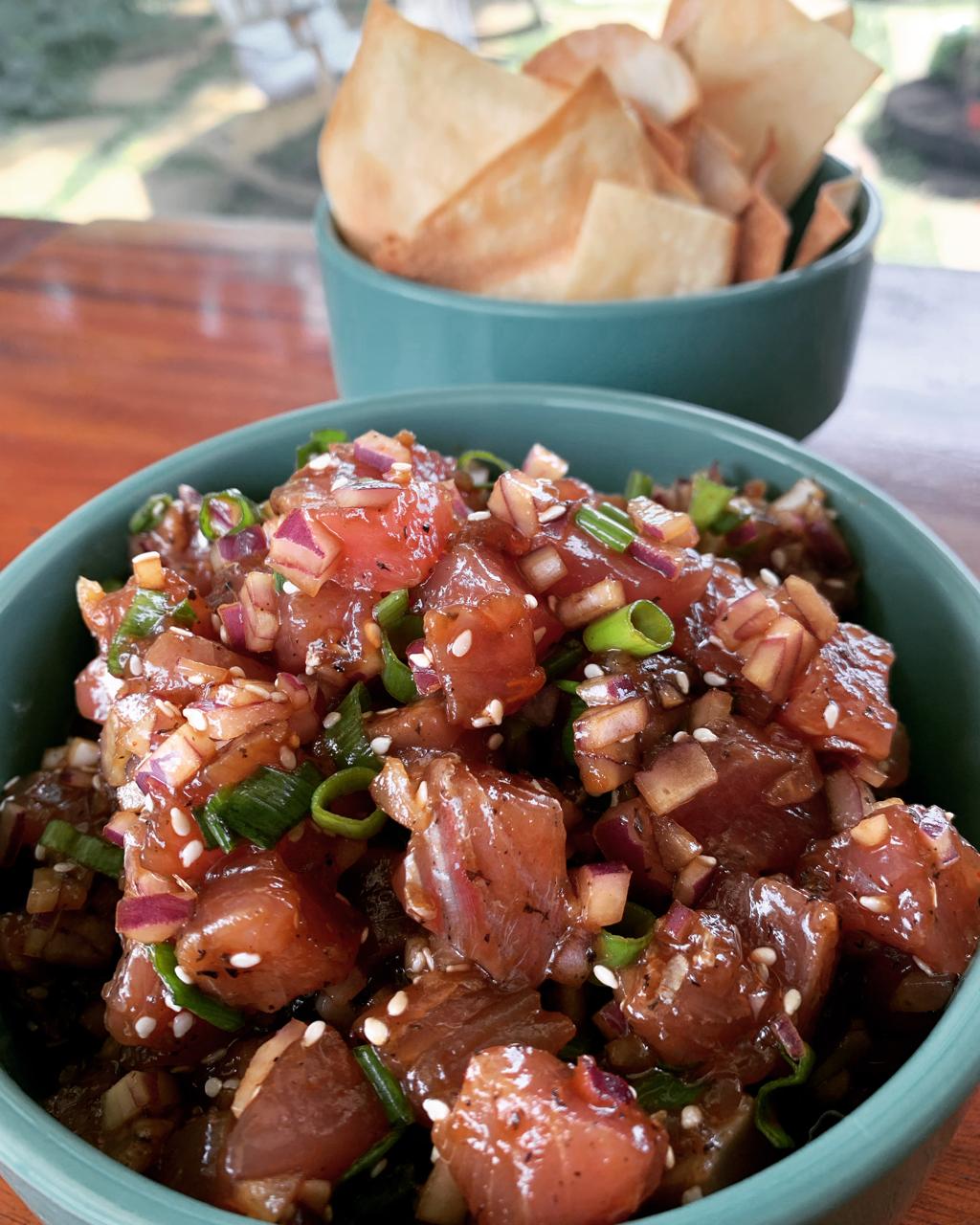 Tuna poke with sesame and scallions