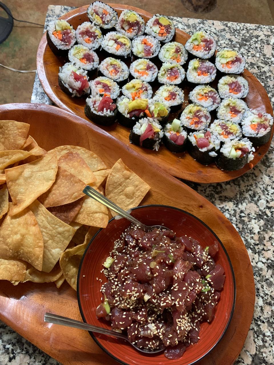 Fresh sushi and tuna prepared by Chef Katie
